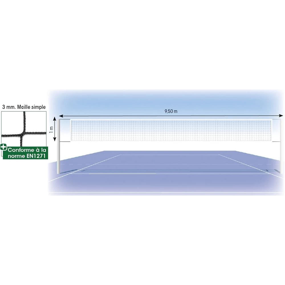 Filet Volleyball - Dia. 3 Mm - Maille 100 Mm - Sans Noeuds